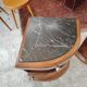 Pair of Art Deco half-moon bedside tables in walnut veneer and black marble.