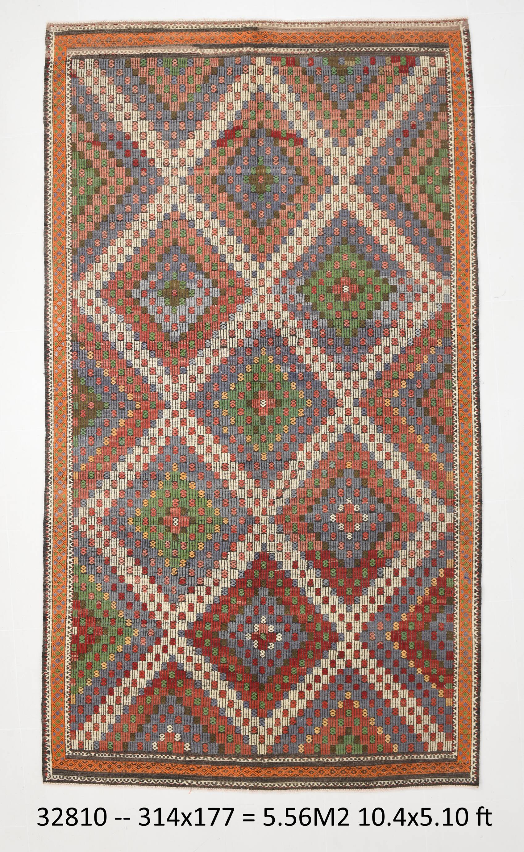 Blue & Green Tribal Vintage Kilim Rug, 177x314Cm