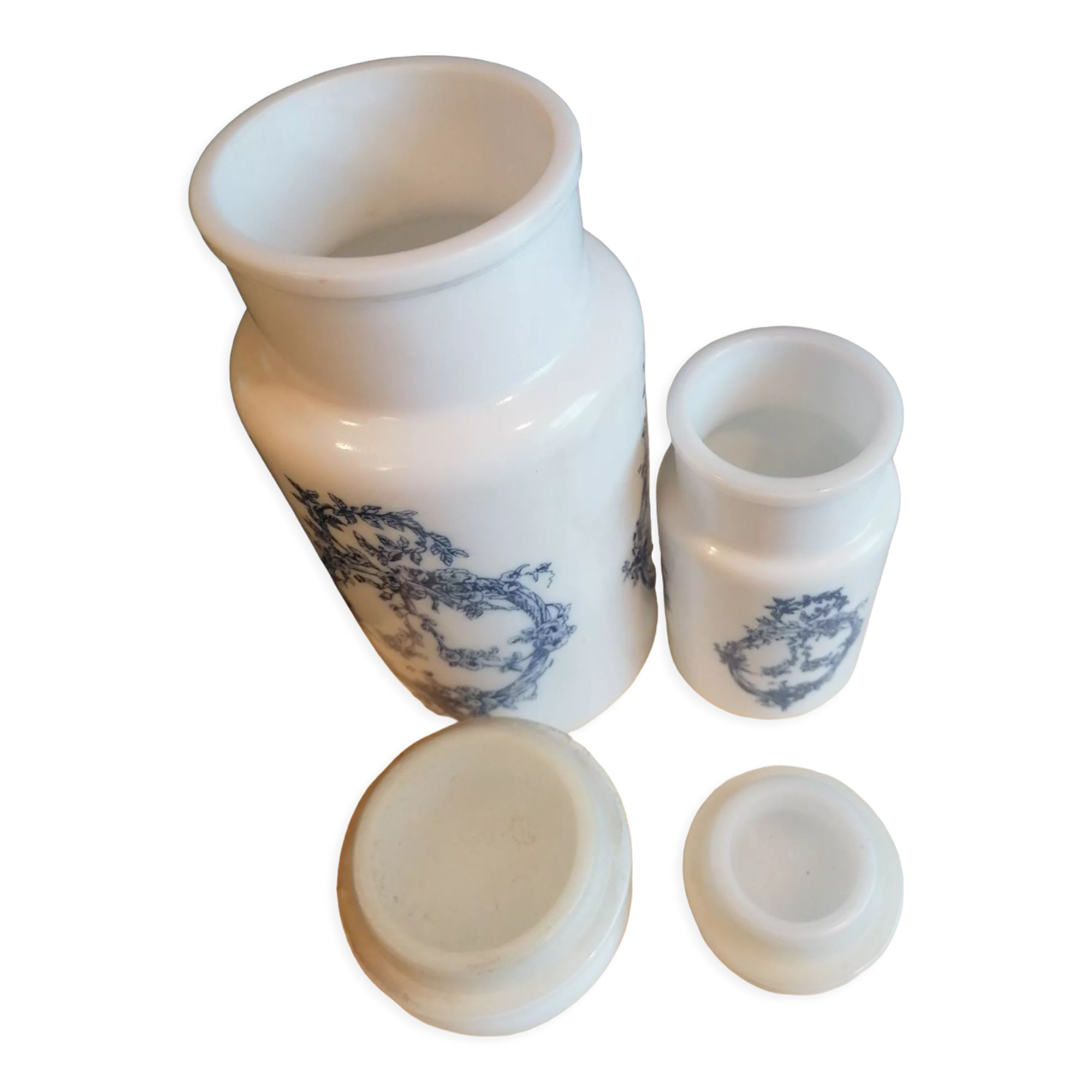 Set of 2 pot opaline coffee ground apothecary style 1970