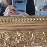 Miroir ancien à crêtes en bois doré 72x96cm