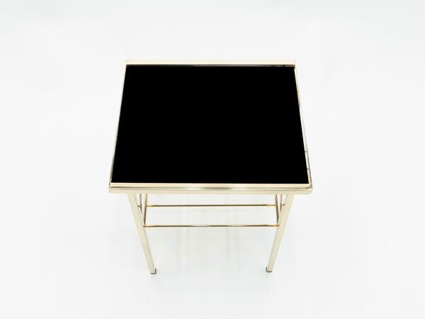 Paire bouts de canapé métal doré verre opalin noir 1960