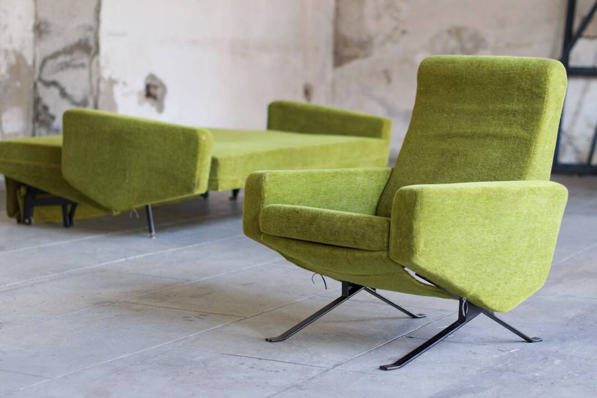 Set de salon canapé - 2 fauteuils design 1960 par Paul Geoffroy Troika Airborne