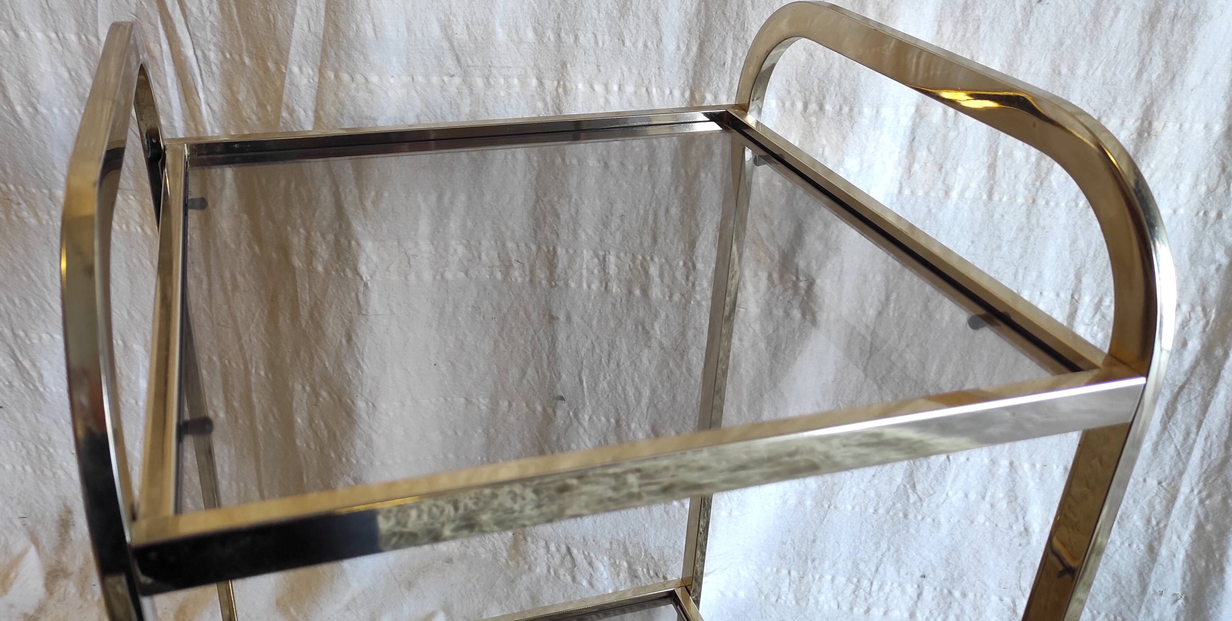 Gold metal and smoked glass side table - 1970s/80s