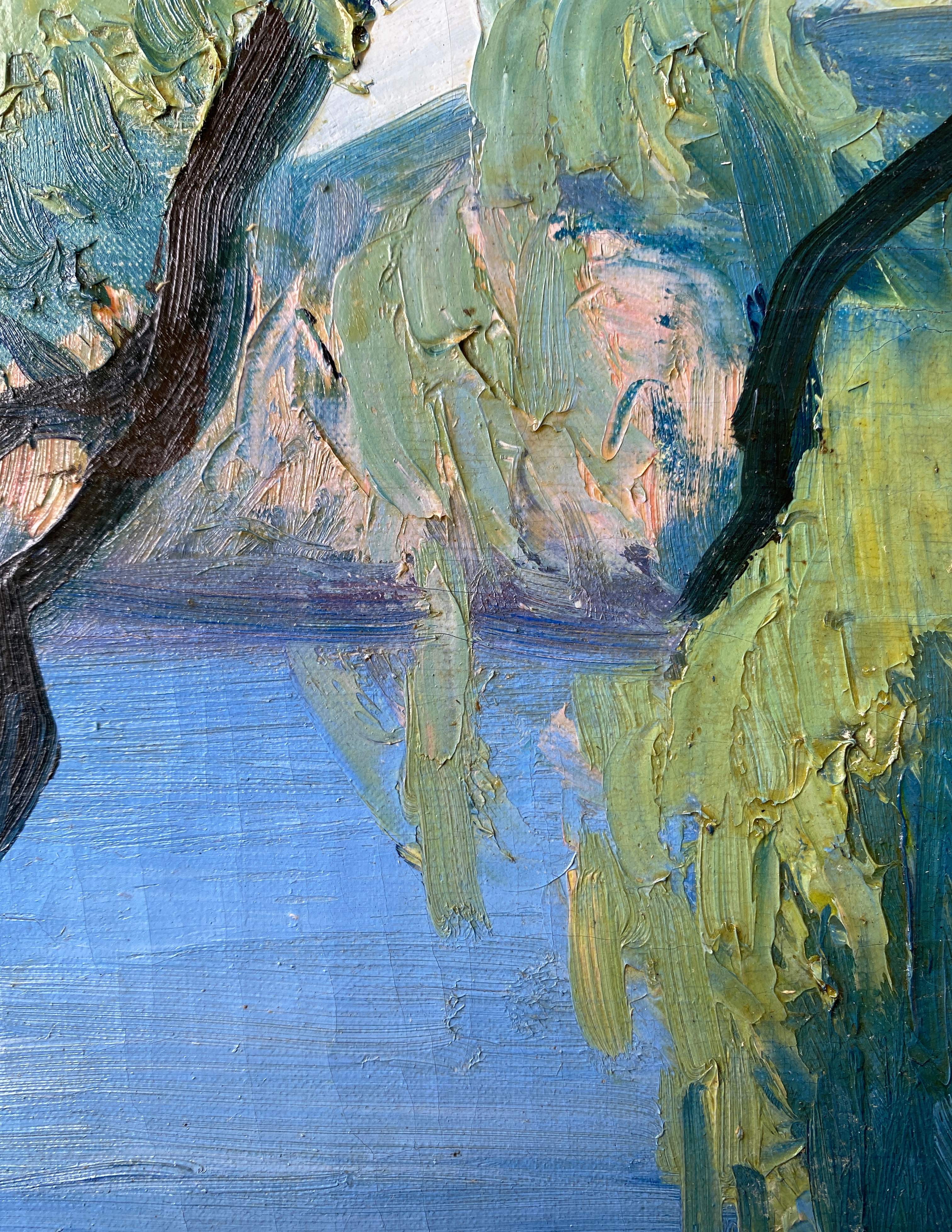 Painting "The sunny pontoon" HST signed A. Robert (post impressionist)