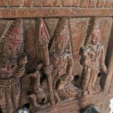 Coat rack with 2 hooks on a frieze of divinities in teak