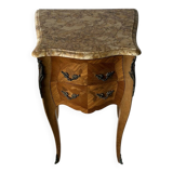 Small curved Louis XV style piece of furniture – marquetry and marble top