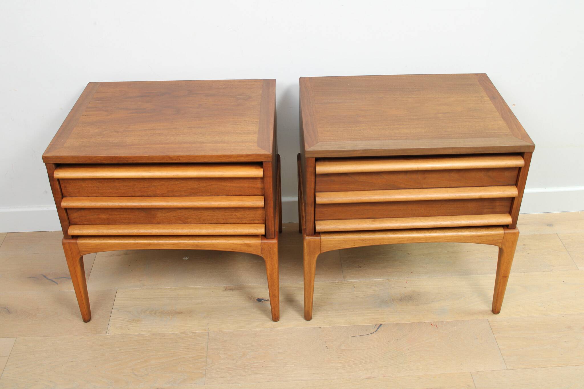 A pair of Vintage Mid-century style Lane 'Rhythm' bedside tables in walnut