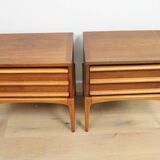A pair of Vintage Mid-century style Lane 'Rhythm' bedside tables in walnut