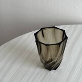 Smoked glass vase with twisted design