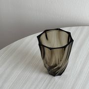 Smoked glass vase with twisted design