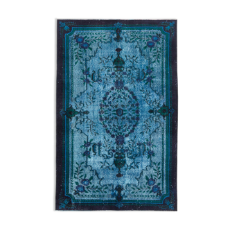 Handmade bohemian turkish 1980s 160 cm x 252 cm turquoise rug