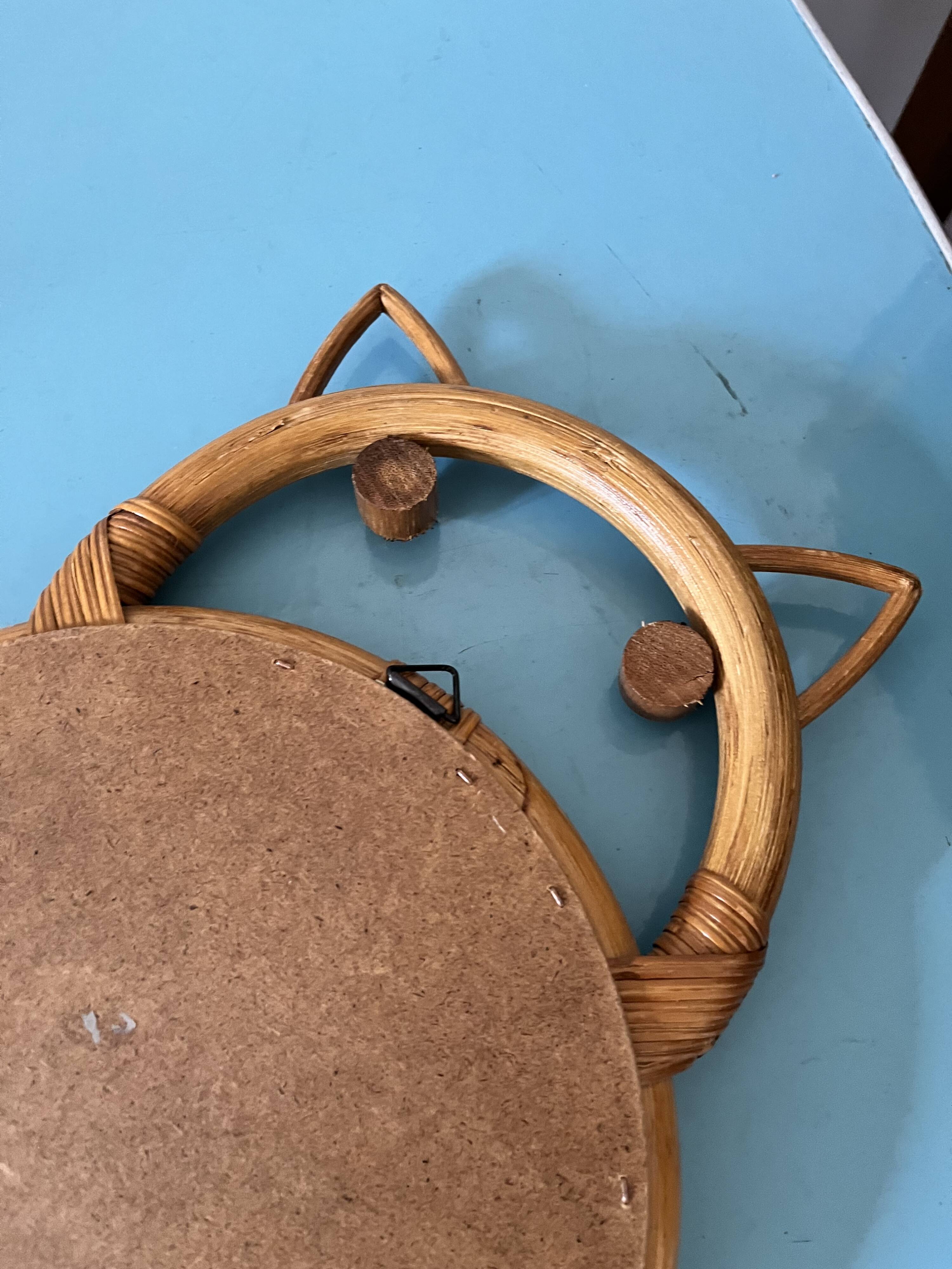 cat or owl rattan mirror from the 70s