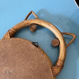 cat or owl rattan mirror from the 70s