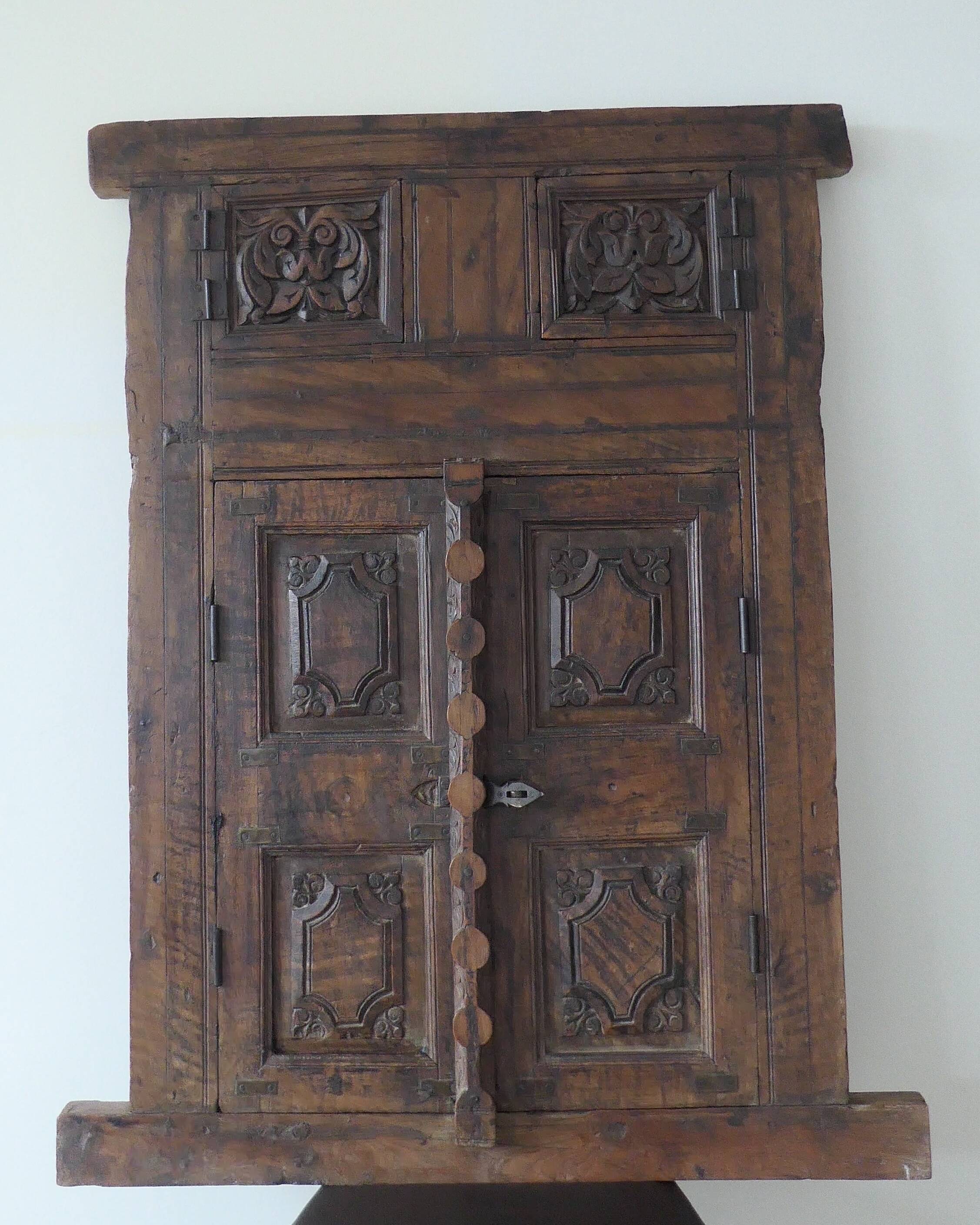 Antique carved wooden window and shutter from Rajasthan