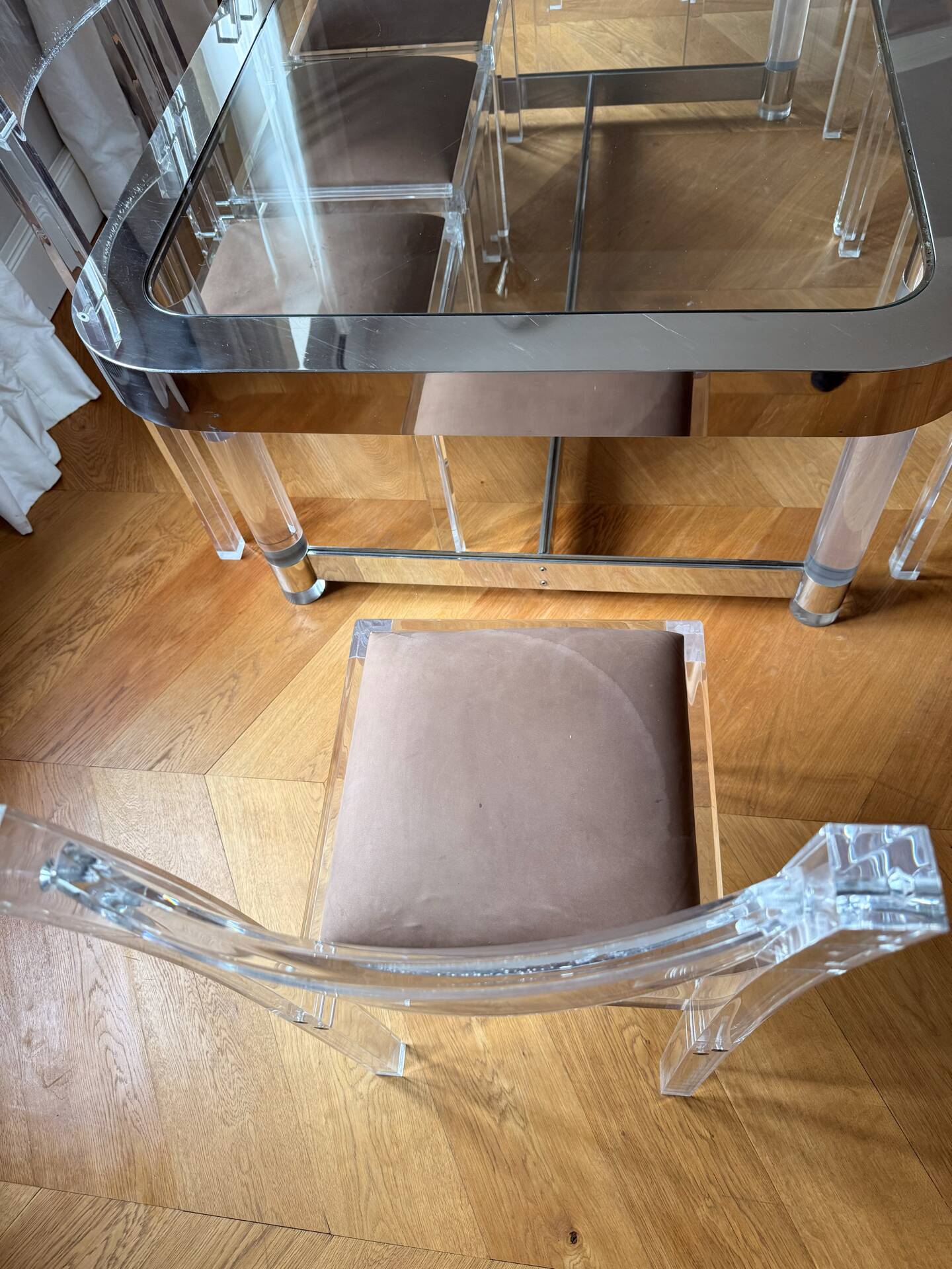 1970s dining room set in plexiglass, chrome and glass – ta