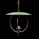 1950s pendant light in green lacquered metal and brass
