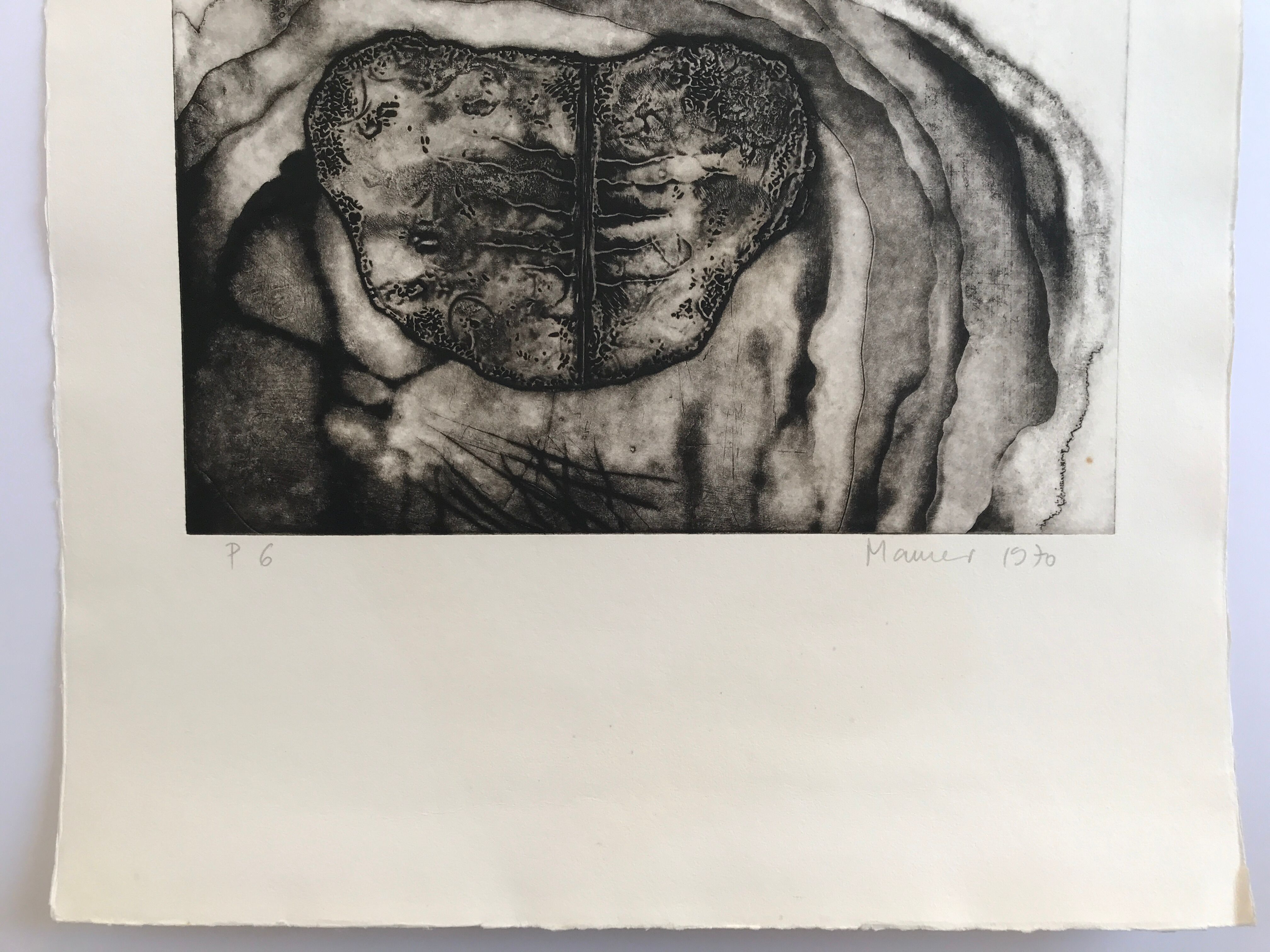 Black engraving on strong vellum signed by mamer, untitled, 1970