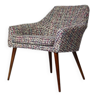 Cocktail armchair modern design bouclé nuage multicolore 1965 hand made renovated chair Boho style handcrafted mid century modern design living Room cocktail armchair