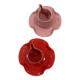 Set of ceramic artisan mugs with poppy red water lily design.