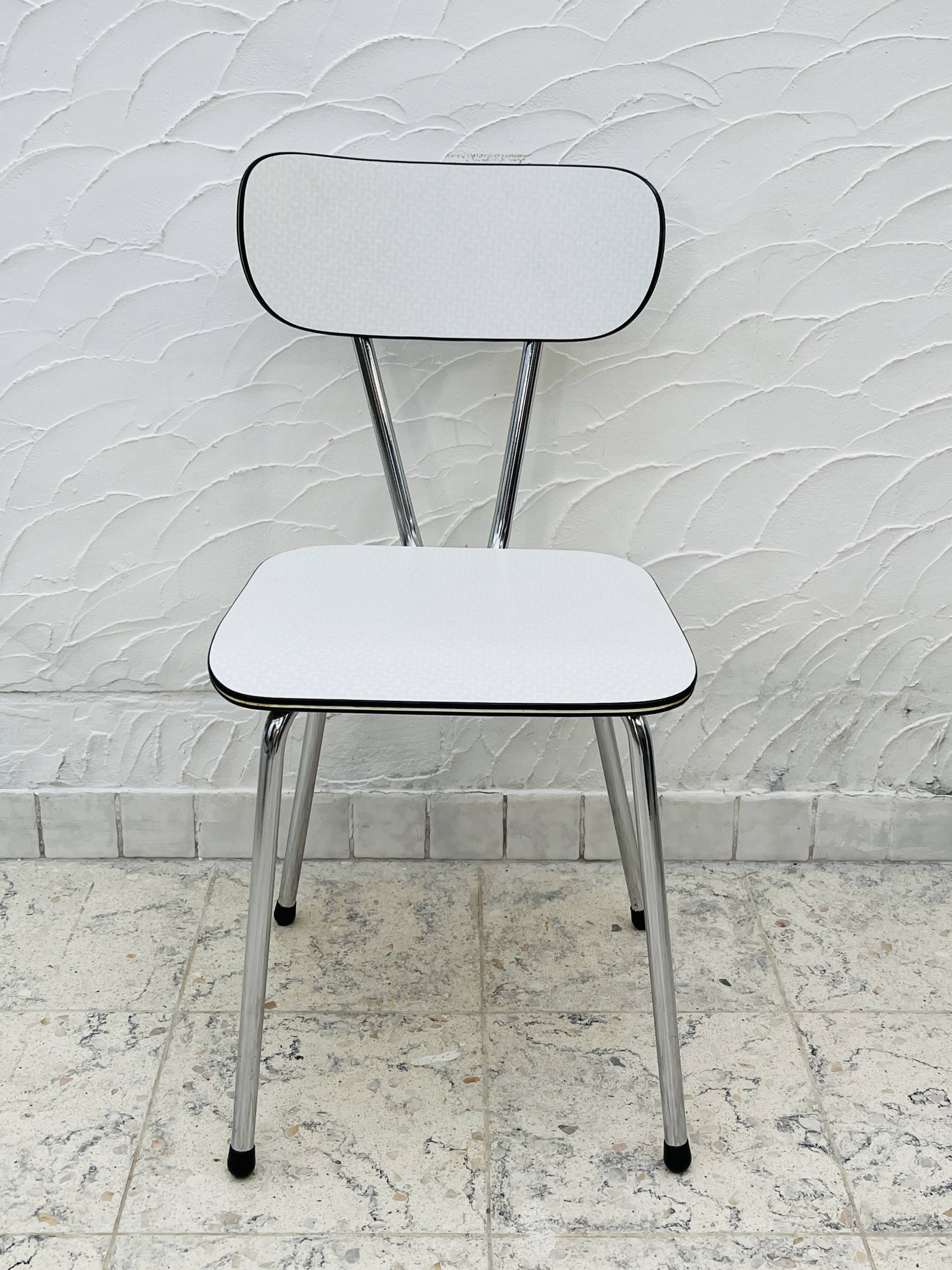 Set of 4 vintage grey chrome Formica kitchen chairs.