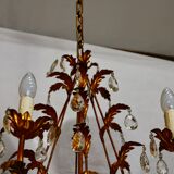 6-light bronze and Bohemian crystal chandelier, early 20th century