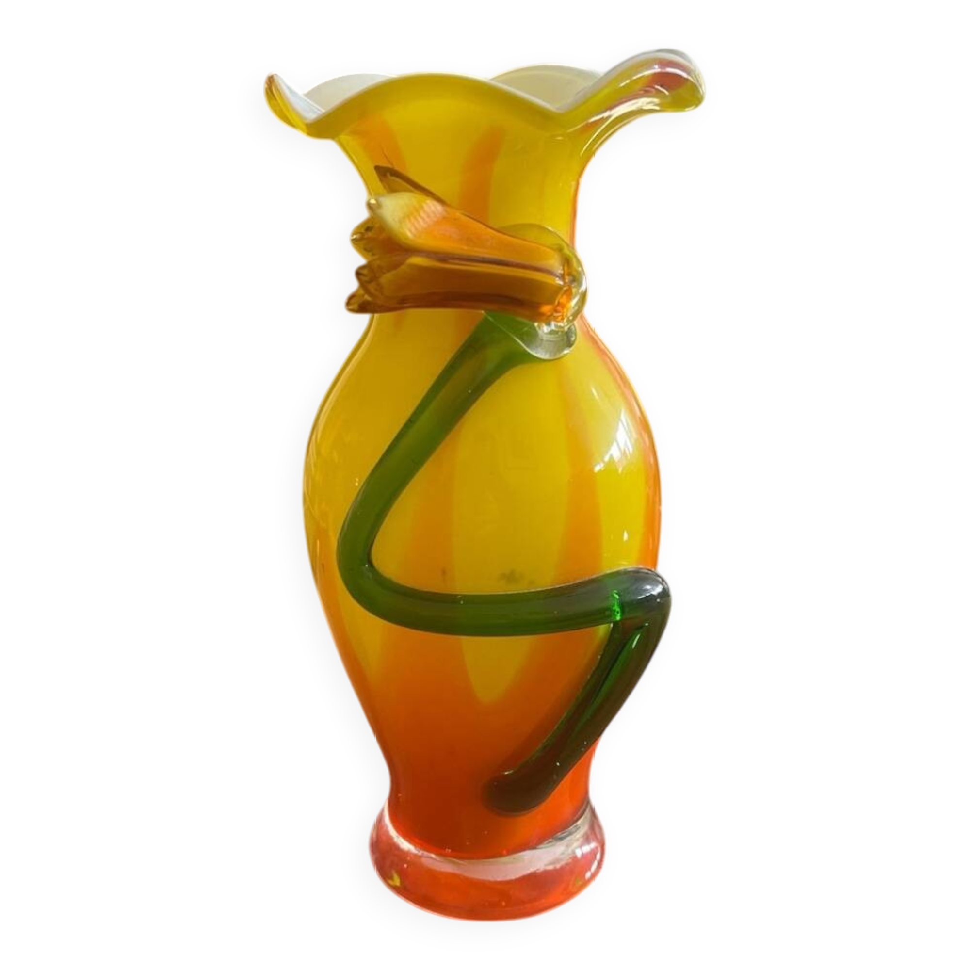 Vase en verre soufflé style Murano à décor de fleur