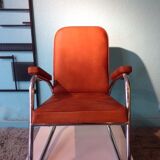 Modernist armchair in leather and chrome - 1940