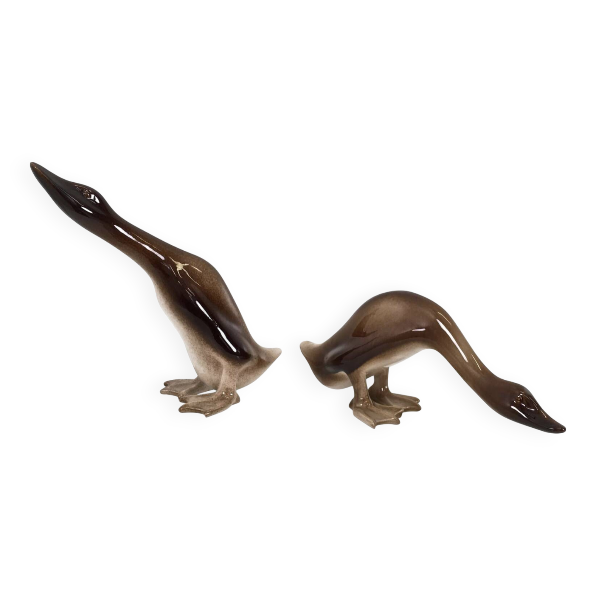Paire de canards en céramique peints à l'aérographe, objets décoratifs par Ugo Zaccagnini, Italie
