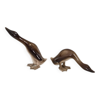 Pair of Airbrushed Ceramic Ducks Decorative Objects by Ugo Zaccagnini, Italy