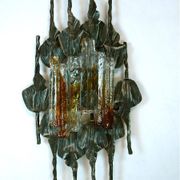Large brutalist iron & ice Murano glass sconce / wall lamp, 1960s