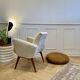 Vintage armchair – Ecru fabric – 1970s