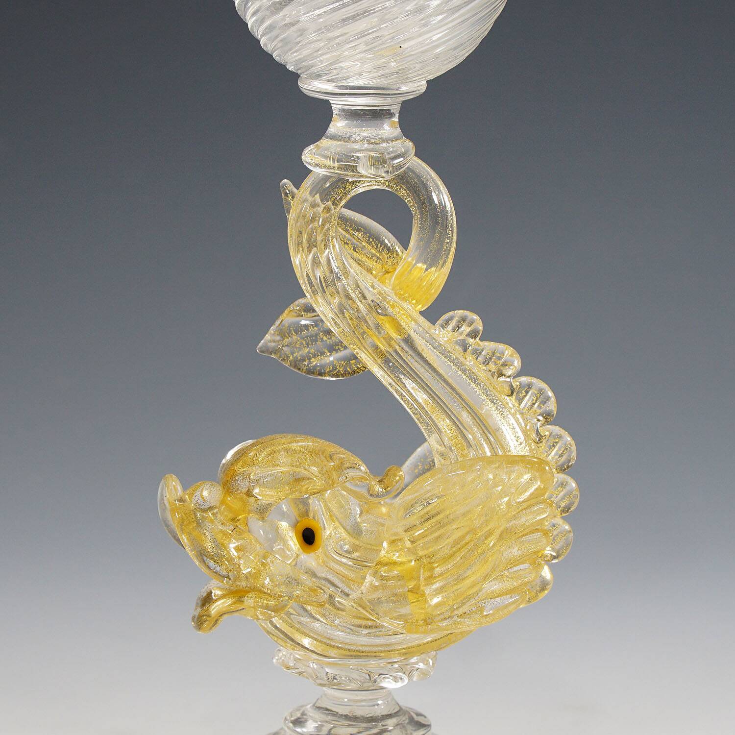 Glass candlestick by Archimede Seguso with dolphin, circa 1960s.