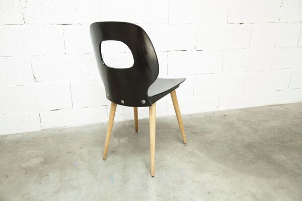 Chaie Baumann modèle oeil 1960 contreplaqué moulé noire et bois