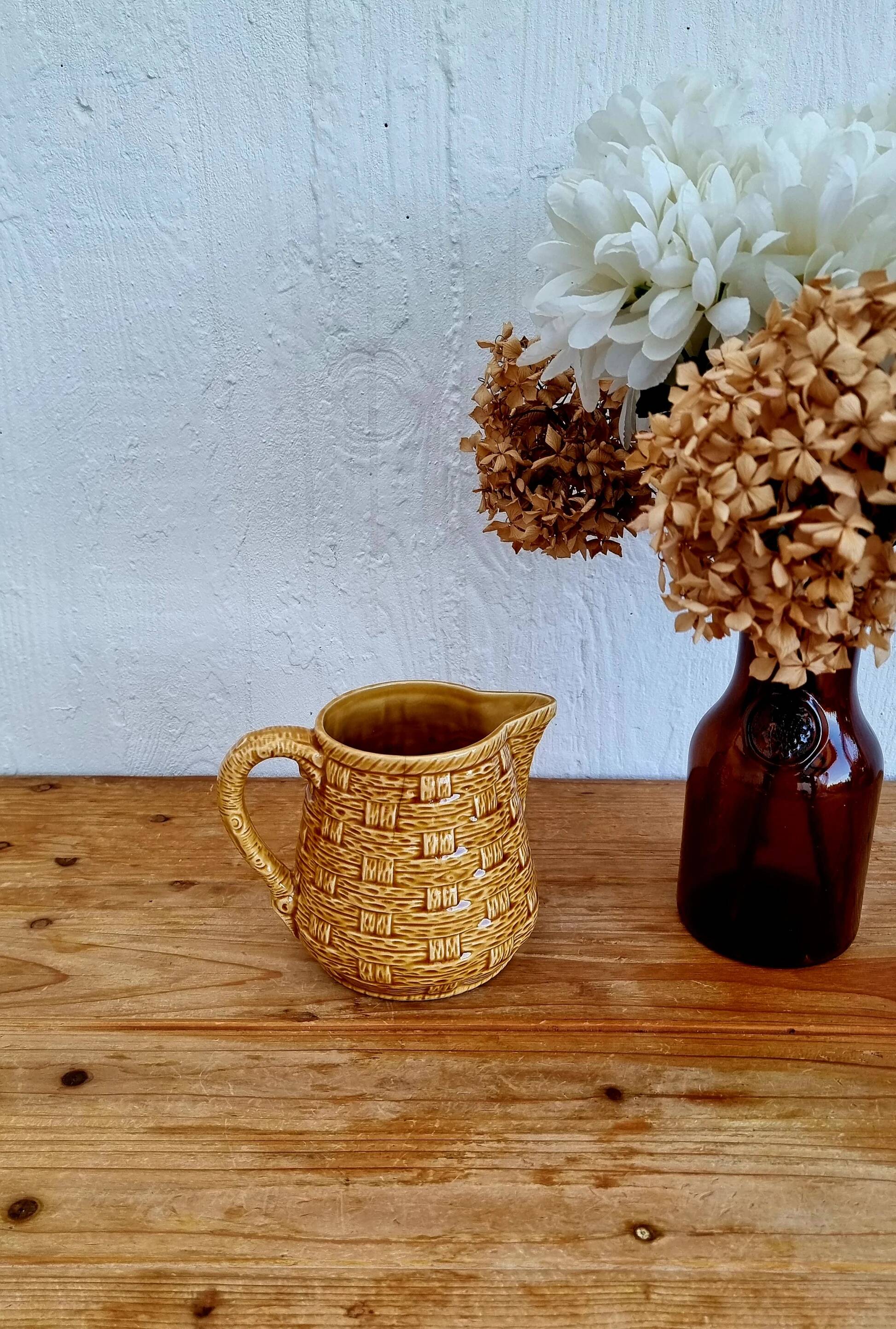 Pichet Digoin Sarreguemines woven basket effect caramel vintage