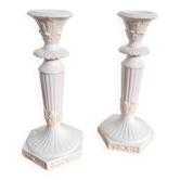 Pair of antique Italian ceramic candlesticks.