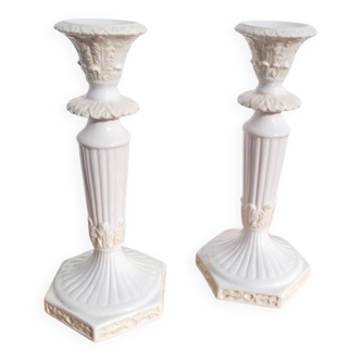 Pair of antique Italian ceramic candlesticks.
