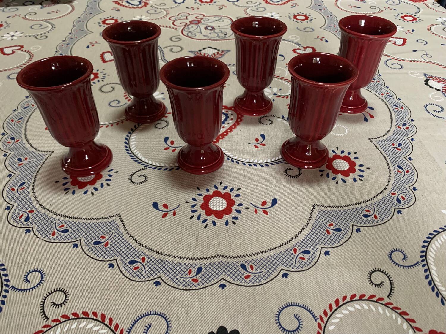 Lot de 6 mazagran en céramique émaillé bordeaux