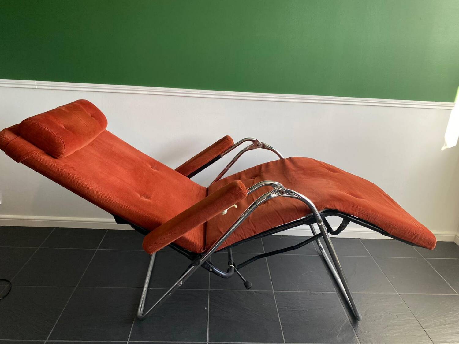 Relax armchair / chrome and velvet lounge chair produced by Lama 1970