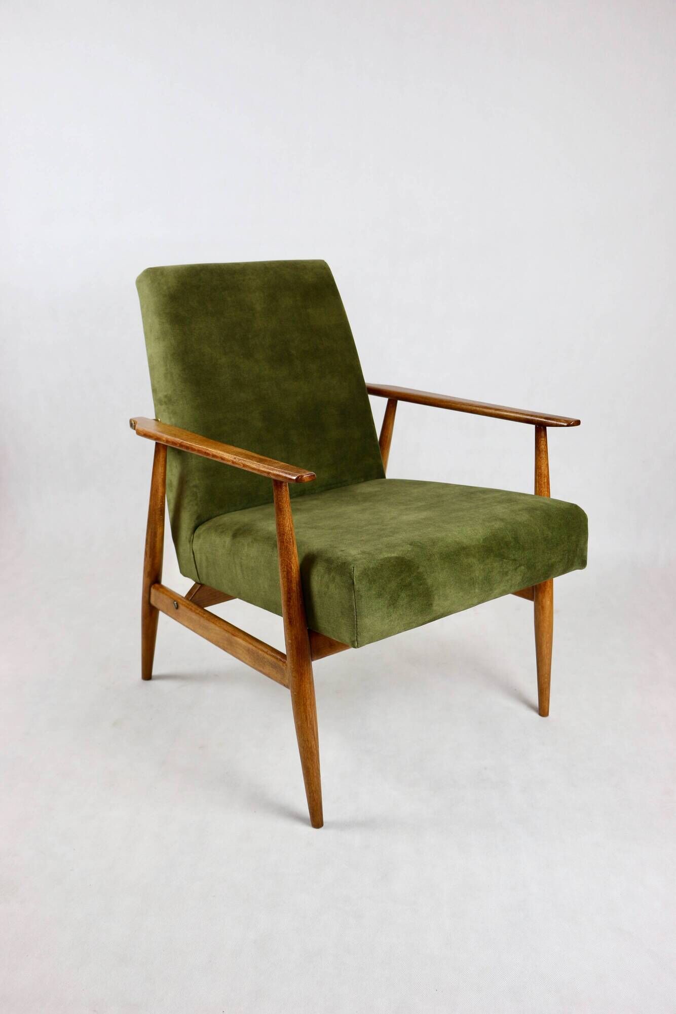 Armchair 'Lis', 1970s olive green design by Henryk Lis - natural wood