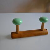 Wall coat rack with 2 hooks, wood and plastic, 60s style.