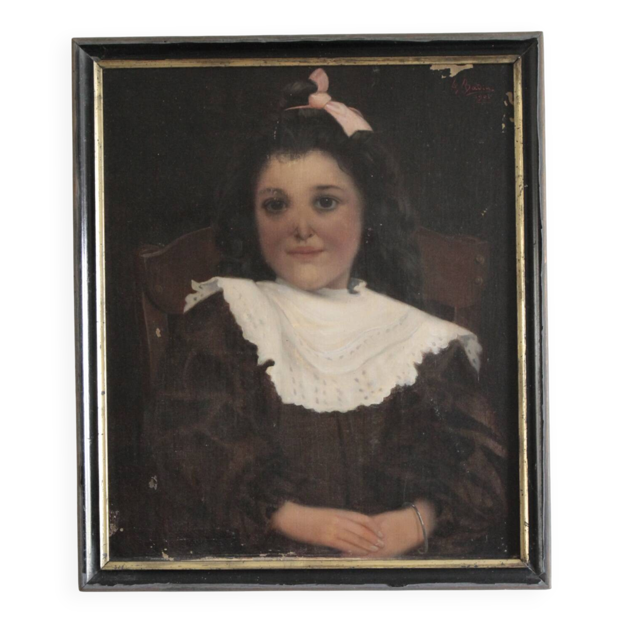 Tableau HST portrait of a child signed F. Badin 1901