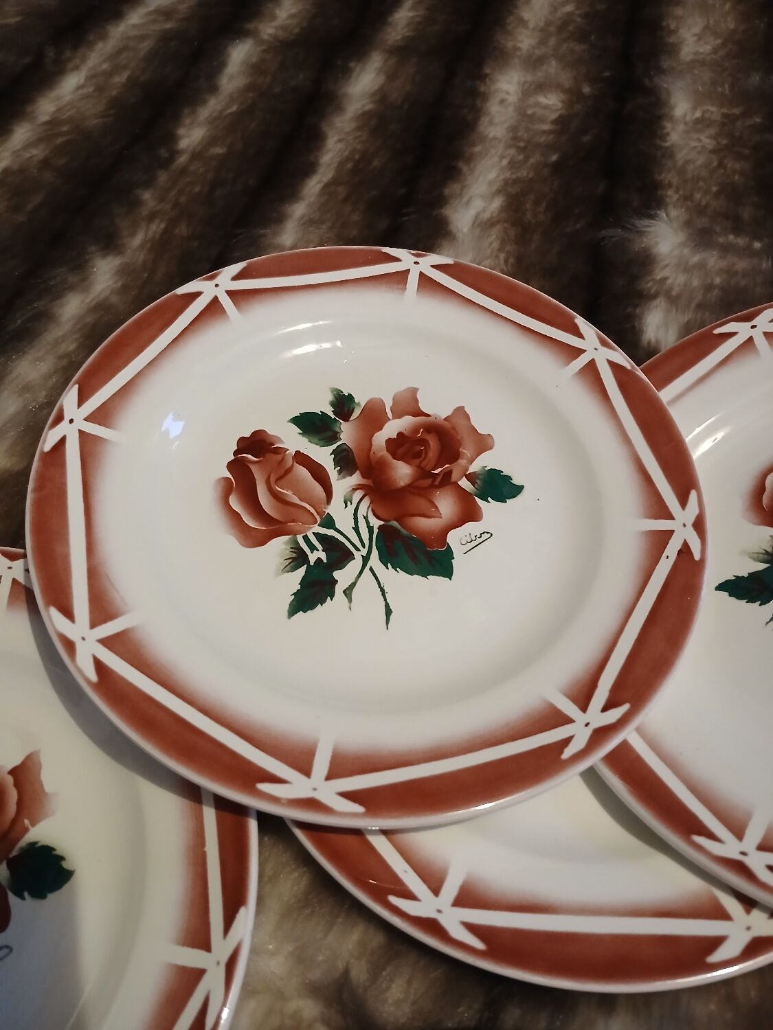 6 assiettes à dessert anciennes Digoin et Sarreguemines