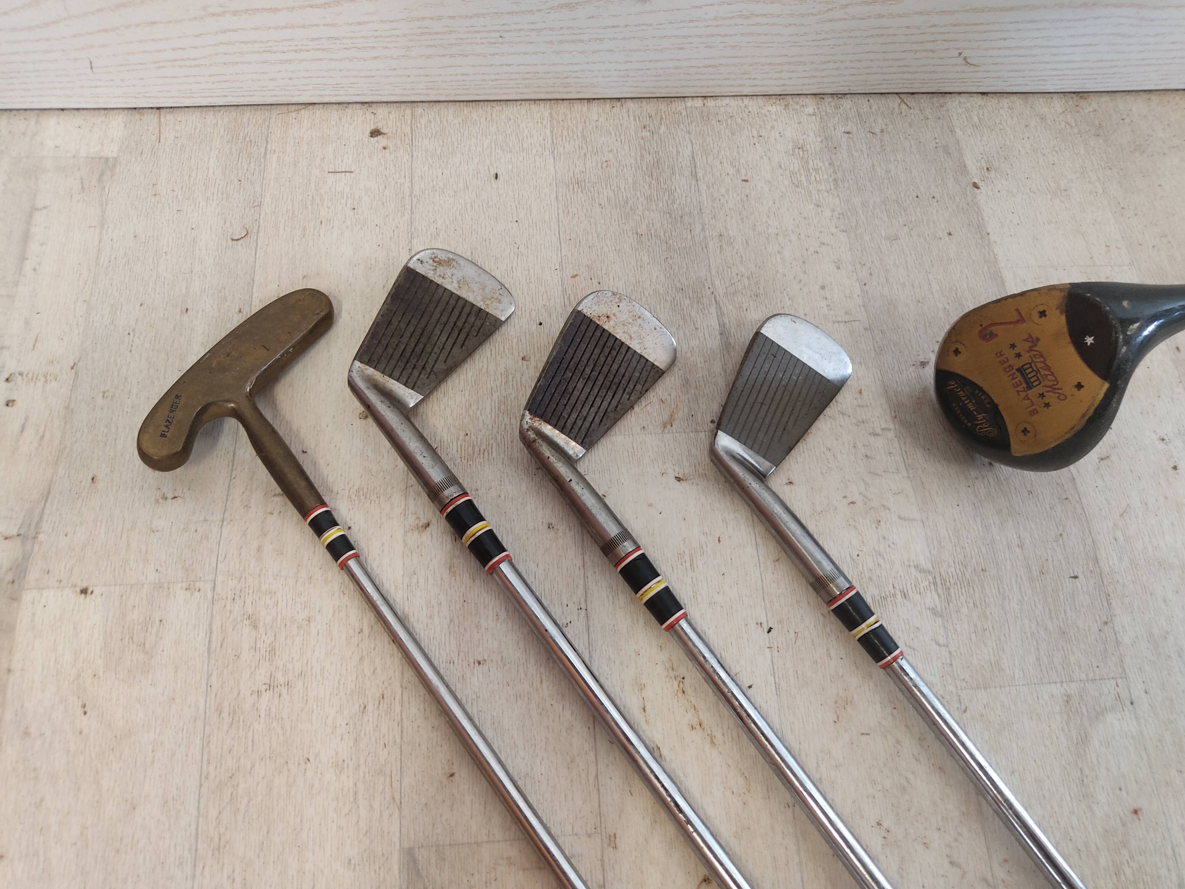 Chariot, sac et clubs de golf vintage
