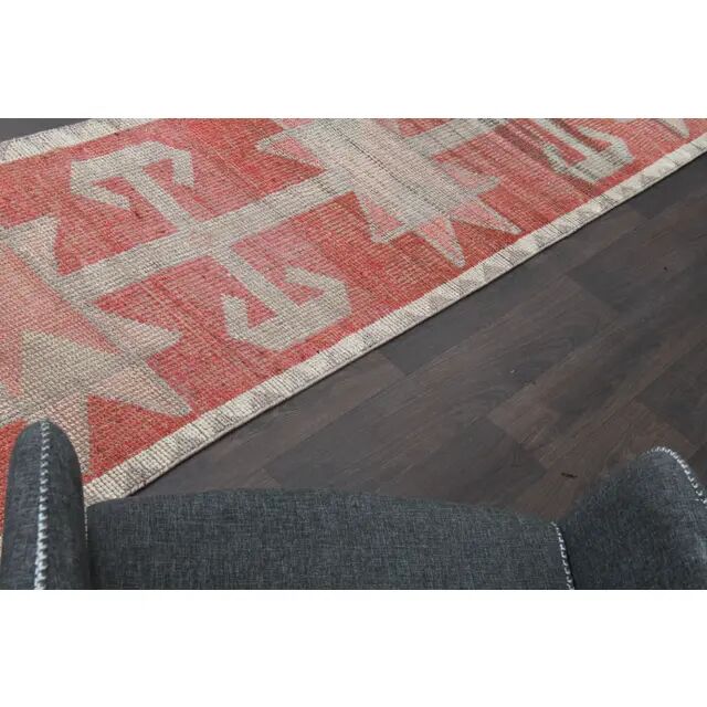 1970s Turkish Oushak Handmade Wool Cotton Red Runner Rug 90x304