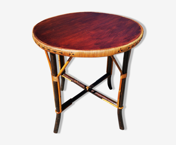 Guéridon art déco rotin et bois