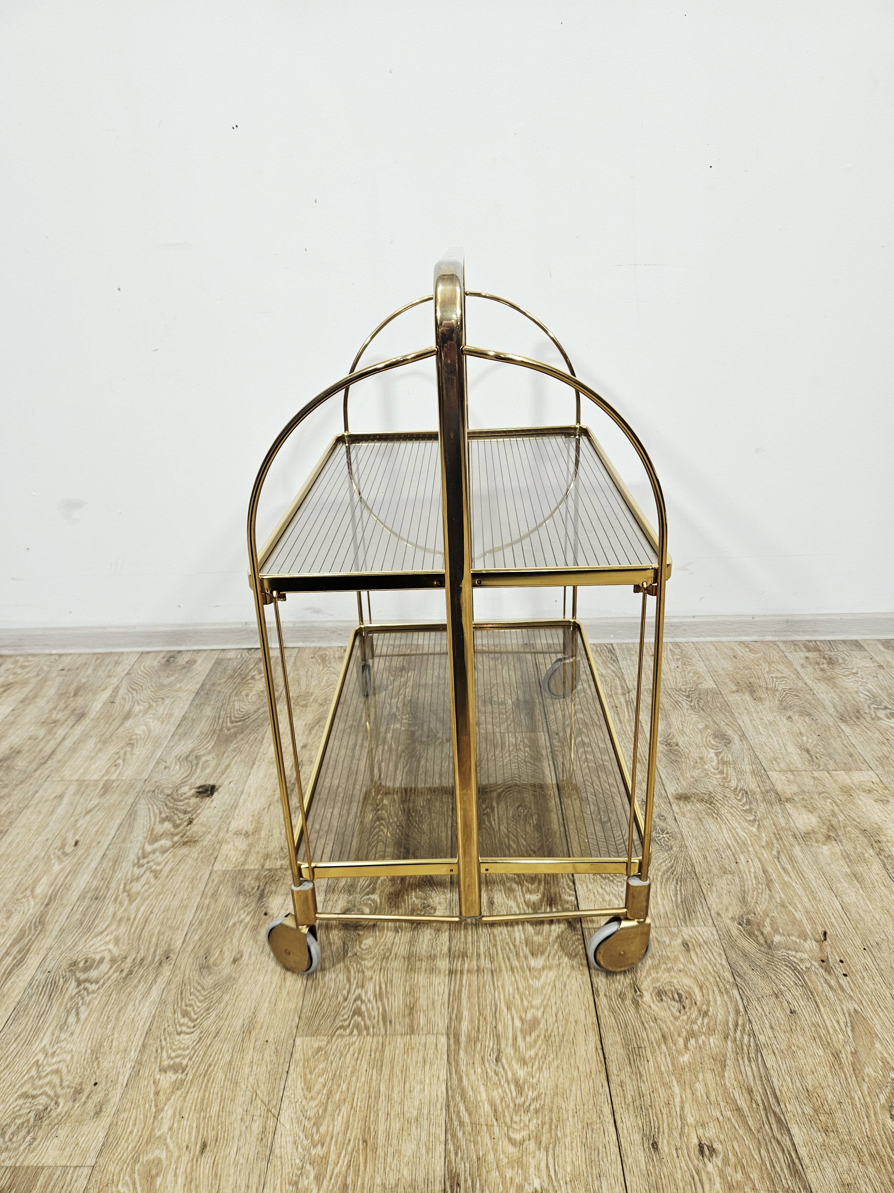 Mid-Century Folding Bar Cart – Brass and Ribbed Plexiglass – 1960s