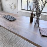 XL farmhouse table in solid oak, brutalist style, 20th century.