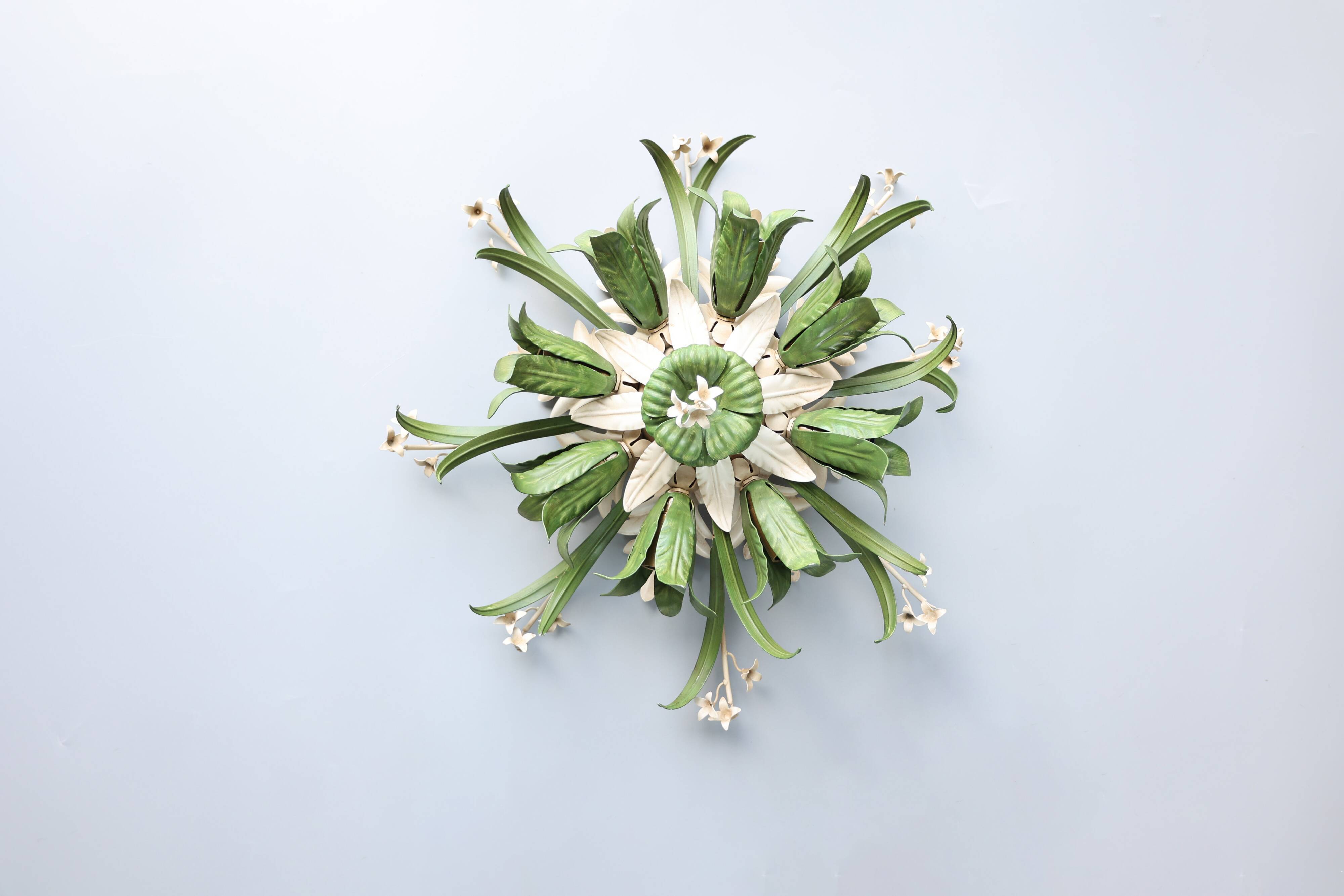 Vintage ceiling lamp, floral design, 1980s, Italy