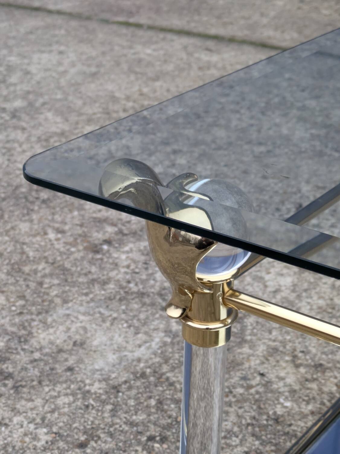 Table basse double plateau en verre et miroir vintage