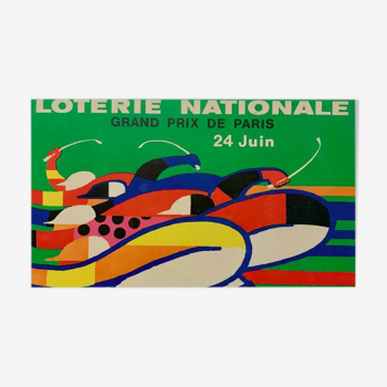 Affiche original Loterie nationale Grand prix de Paris par Villemot - Signé par l'artiste - On linen
